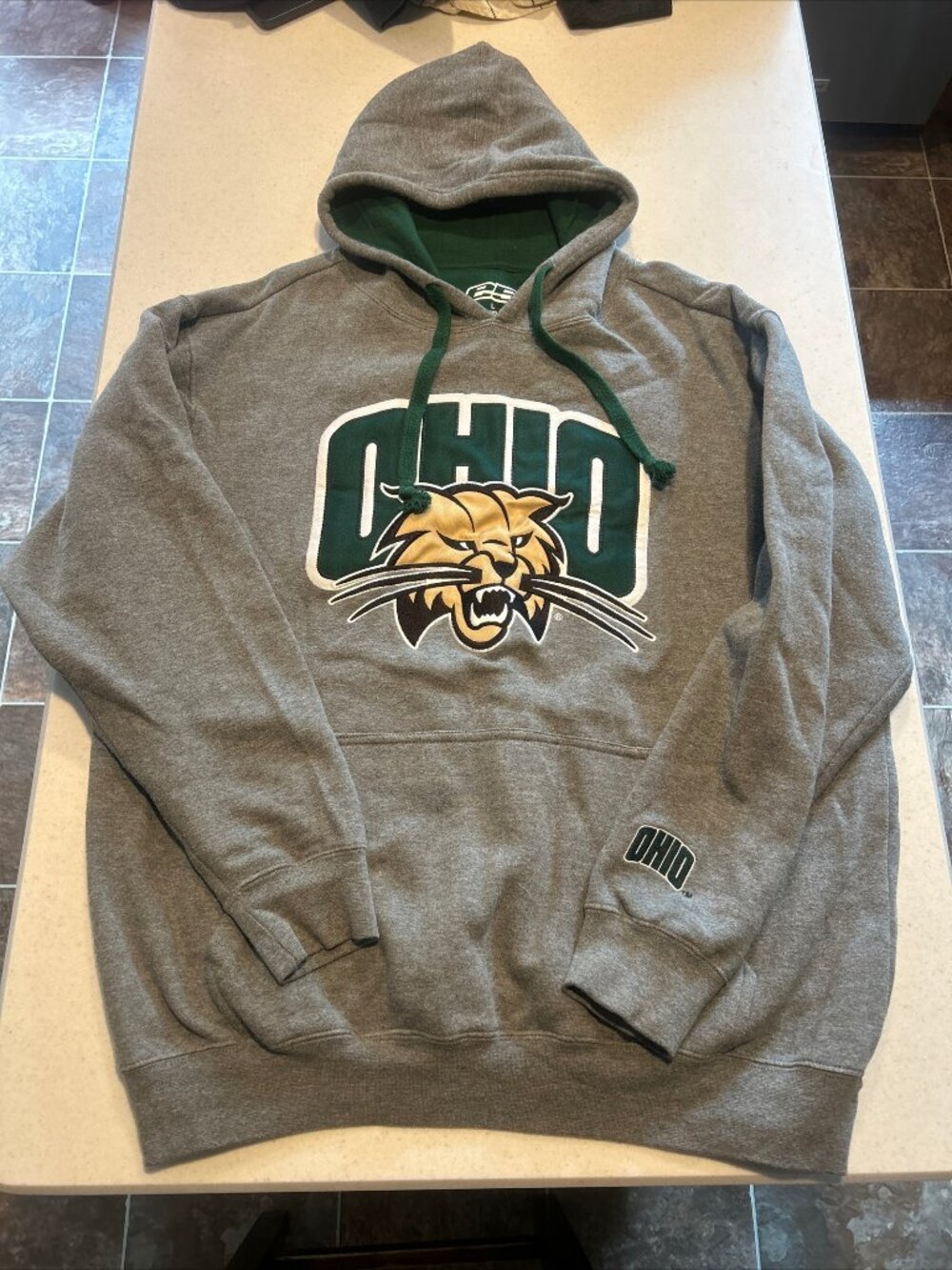 Ohio Bobcats Hoodie Mens Large Gray Long Sleeve Pullover Fleece